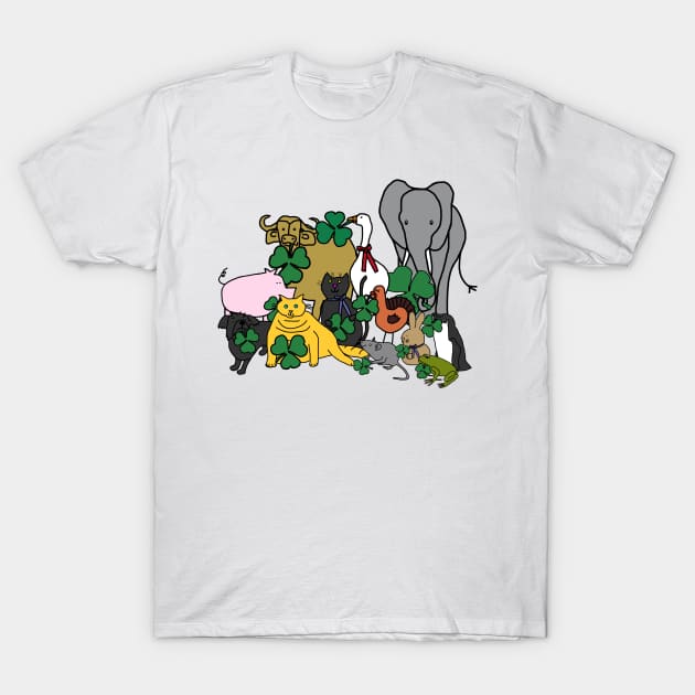 St Patricks Day Shamrock Animals T-Shirt by ellenhenryart